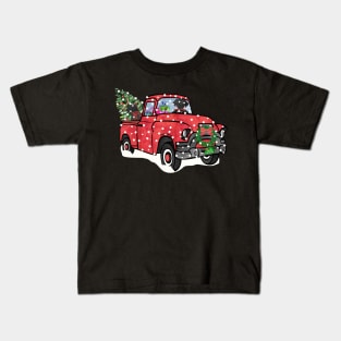 Black Labs Christmas Red Truck Kids T-Shirt